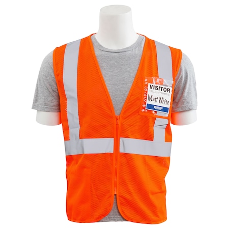 Deltaplus Safety Vest, Chest ID Pocket, Mesh, Class 2, S363ID, Hi-Viz Orange, LG 62668
